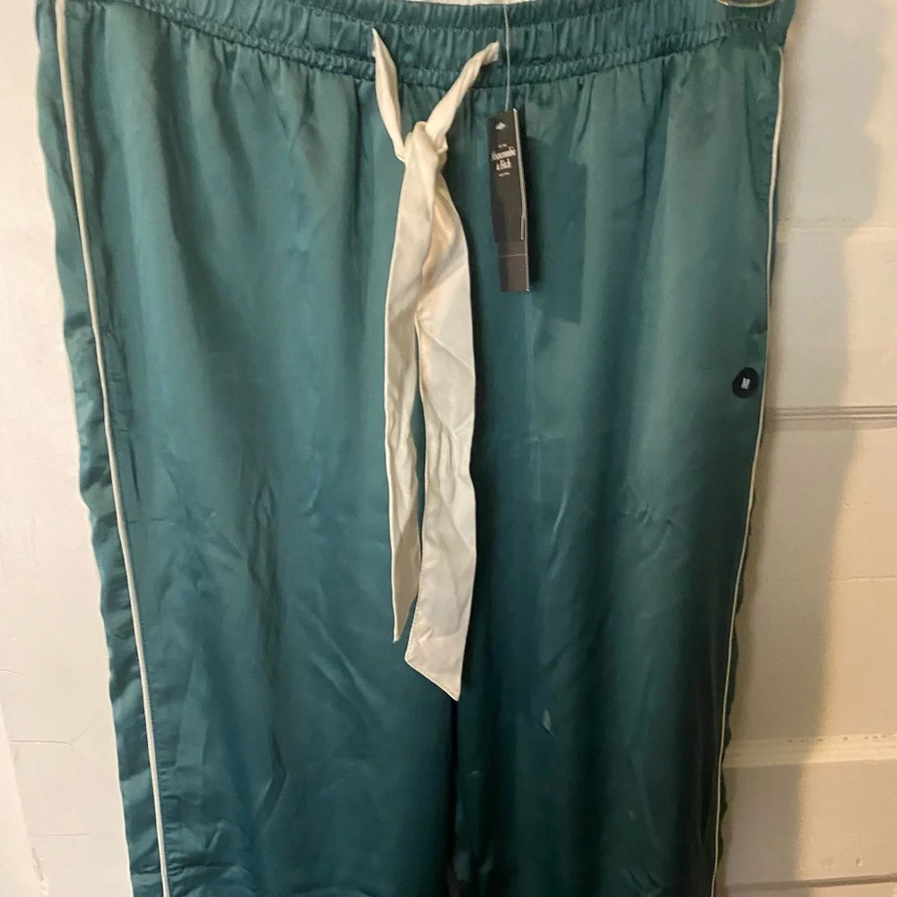 NWT! Abercrombie & Fitch Pajama Pant Satin Bottoms Green Medium - Picture 4 of 16